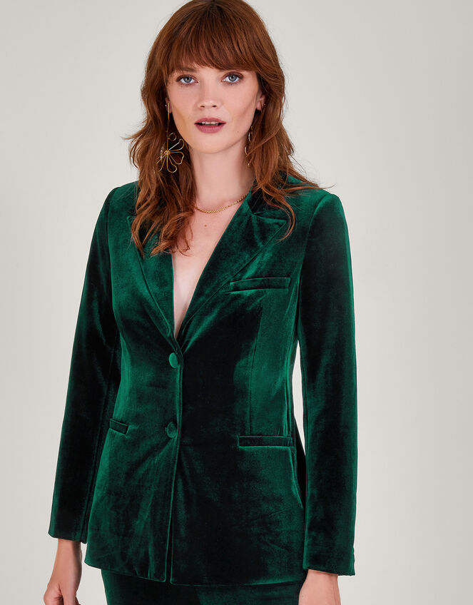 Verity Velvet Single Breasted Jacket, Green (GREEN), large