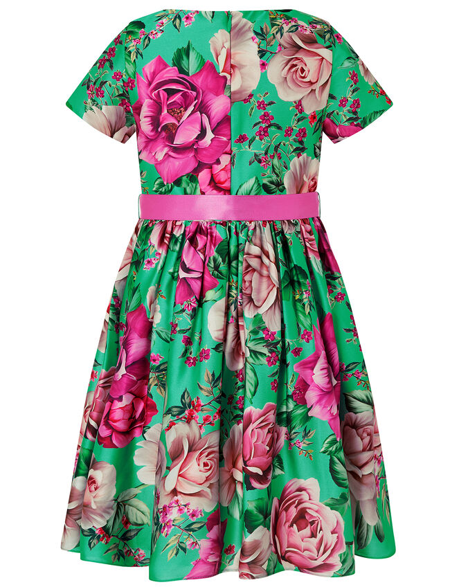 S.E.W Floral Print Satin Dress in Recycled Polyester, Green (GREEN), large