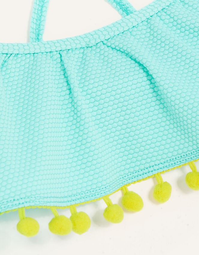 Pom-Pom Frill Bikini with Recycled Polyester, Blue (TURQUOISE), large