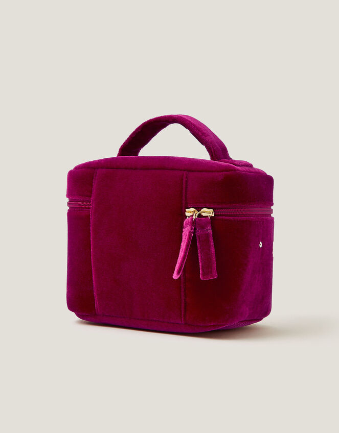 Initial Velvet Make Up Bag, Red (BURGUNDY), large
