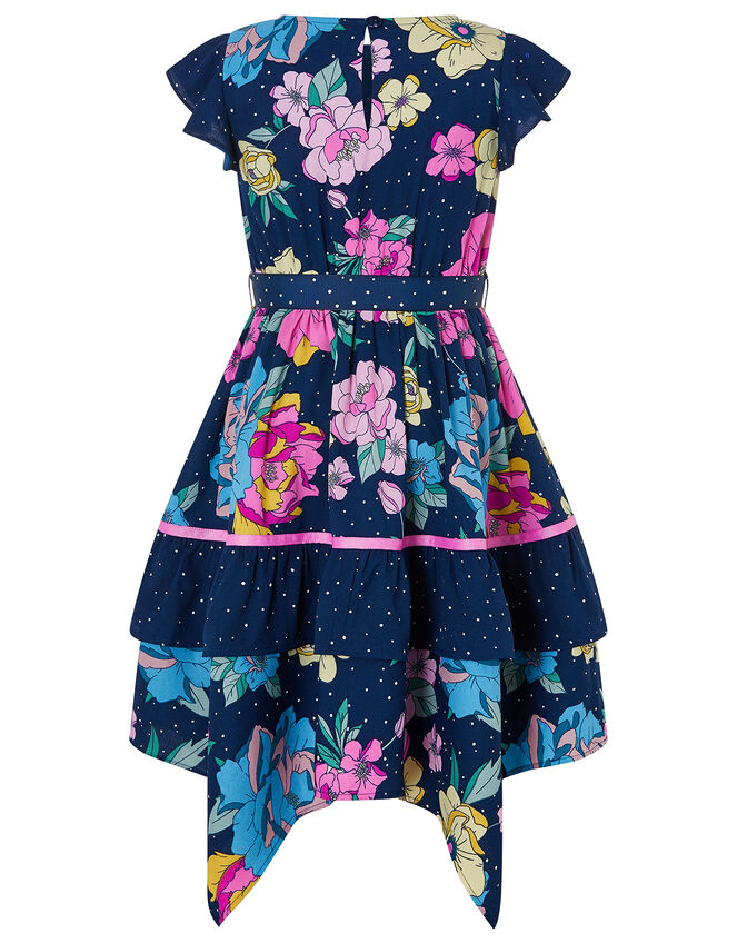 Brea Floral Spot Hanky Hem Dress in Recyled Fabrics, Blue (NAVY), large