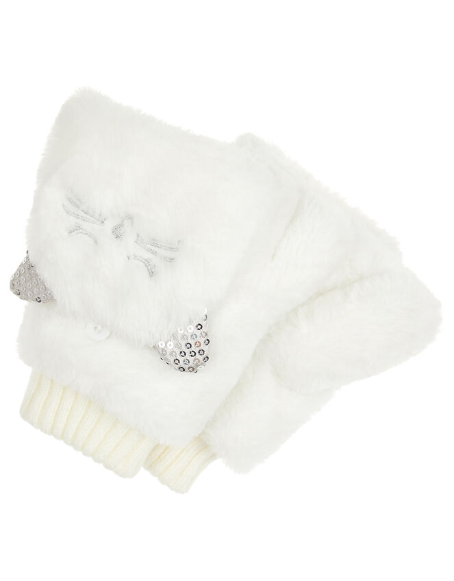 Peppi Sequin Cat Capped Gloves, Ivory (IVORY), large