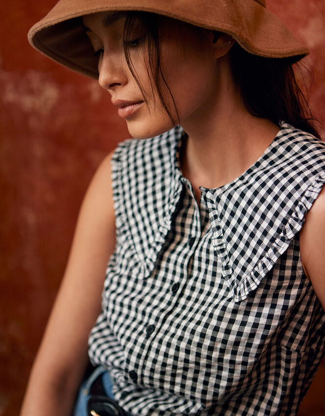 Gingham Sleeveless Top, Ivory (IVORY), large