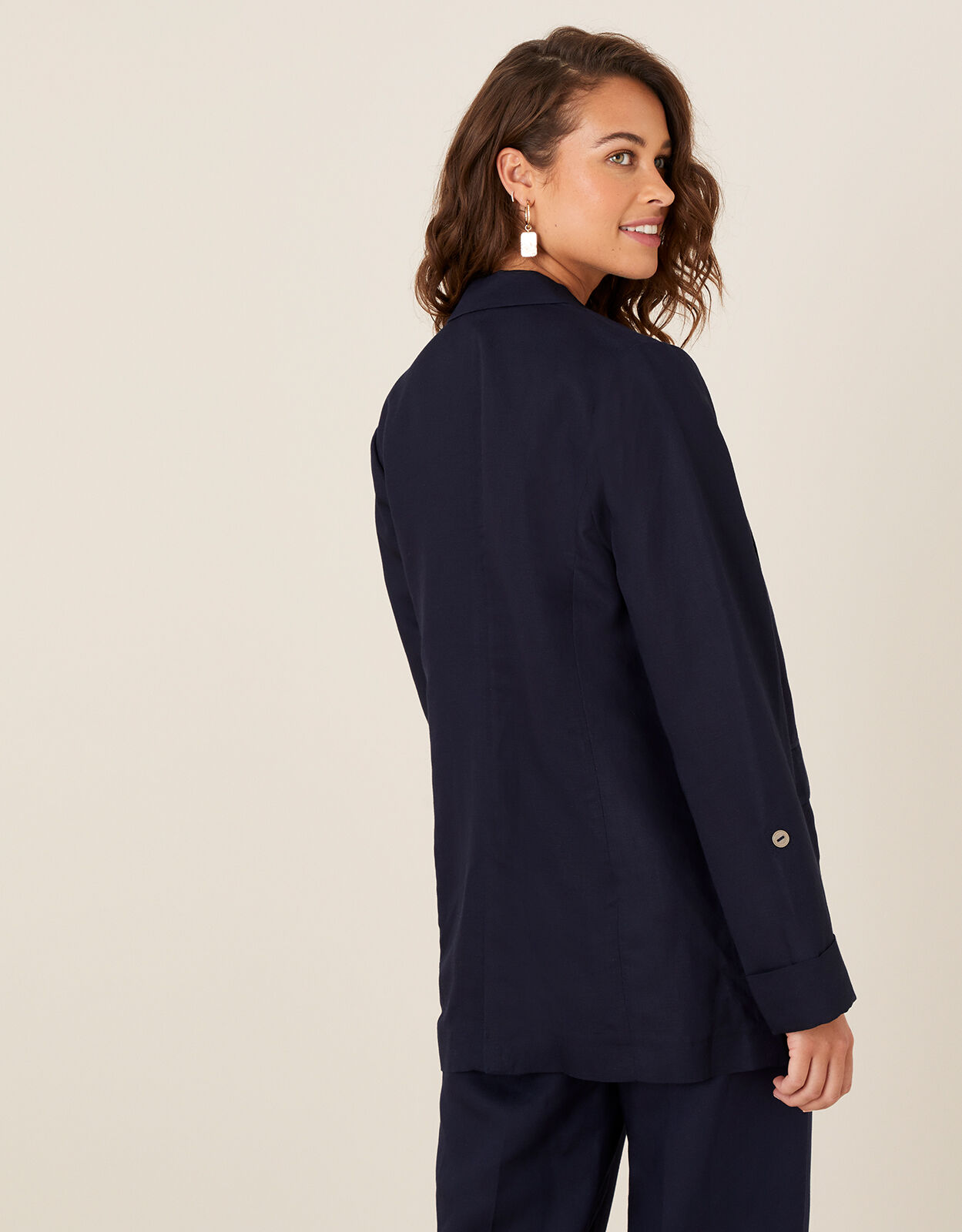 Smart Longline Blazer in Linen Blend Blue
