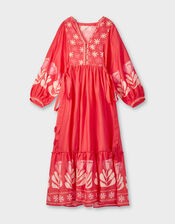 East Melba Print Long Sleeve Midi Dress, Orange (CORAL), large