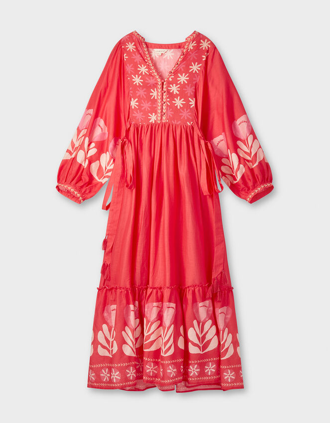 East Melba Print Long Sleeve Midi Dress, Orange (CORAL), large