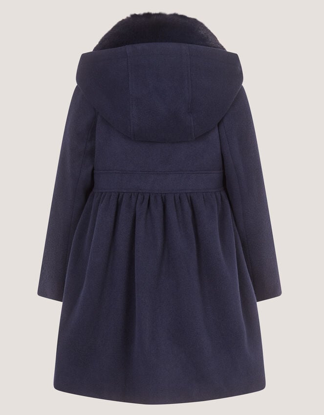 Faux Fur Collar Frill Coat, Blue (NAVY), large