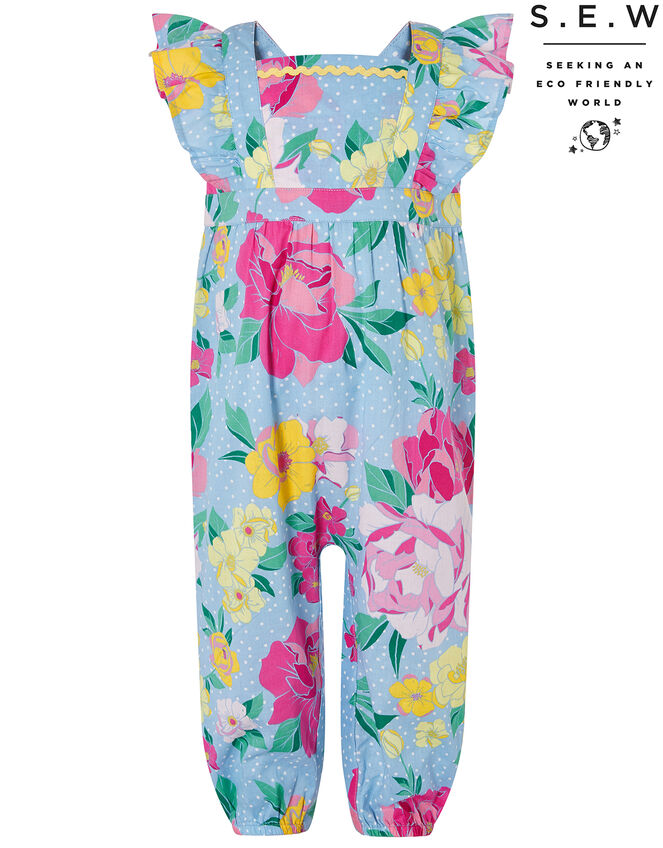 Baby Brea Floral Jumpsuit in Organic Cotton, Blue (BLUE), large