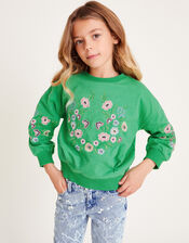 Floral Embroidered Sweatshirt, Green (GREEN), large