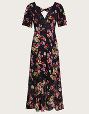Mina Print Tea Dress in Sustainable Viscose, Black (BLACK), large