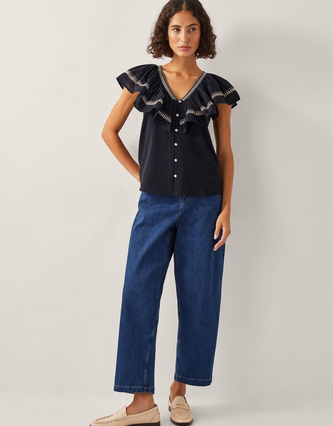 Fenn Statement Ruffle Top, Black (BLACK), large