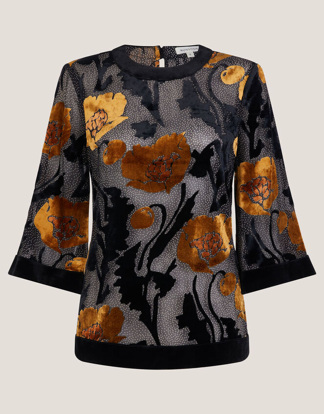 Reese Devor&eacute; Polka Dot Top, Black (BLACK), large