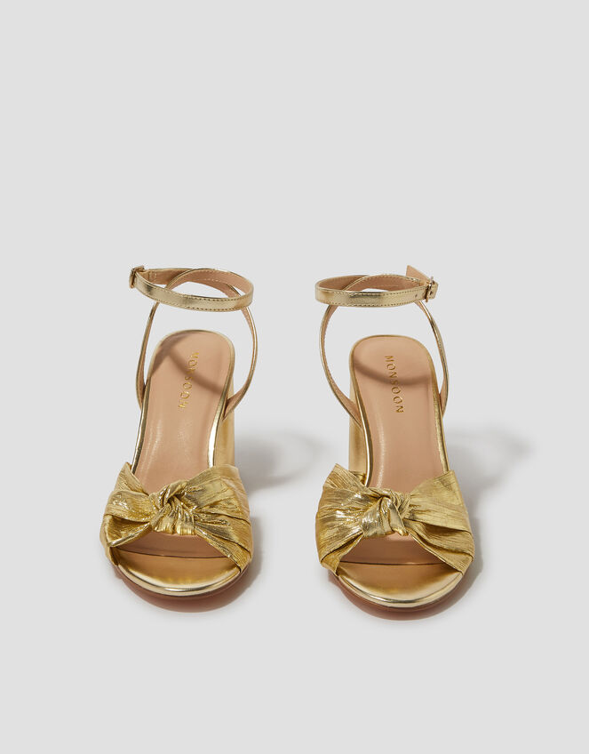 Metallic Twist Front Heeled Sandals, Gold (GOLD), large