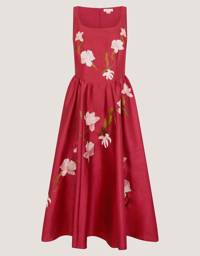 Anya Floral Embroidered Fit & Flare Midi Dress Pink