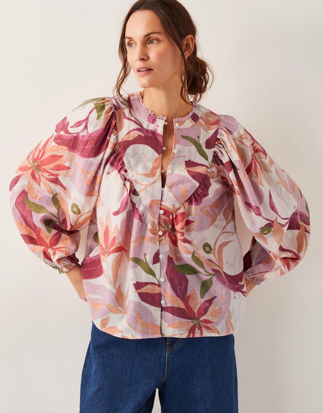 Piper Floral Print Blouse, Orange (ORANGE), large