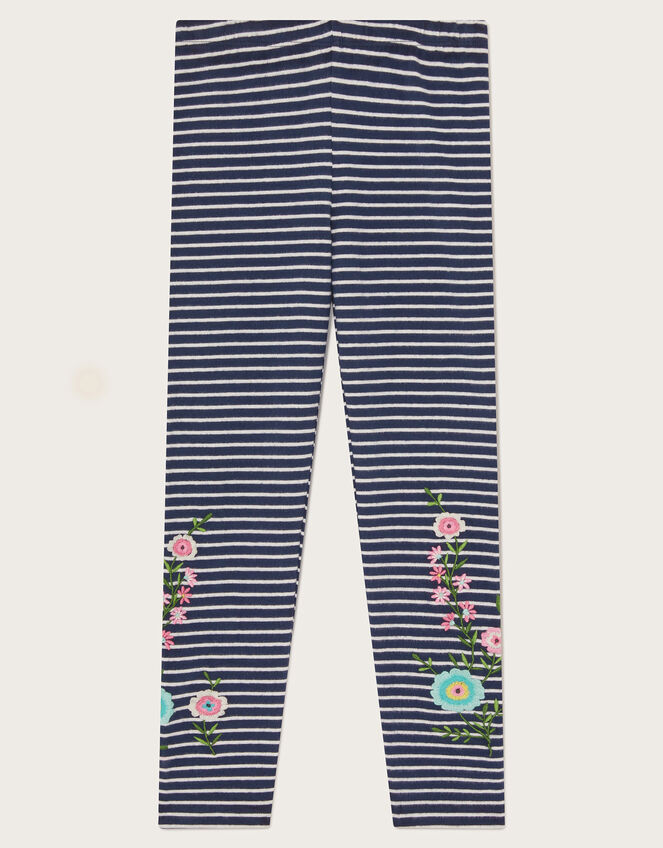 Floral Embroidered Stripe Leggings, Blue (NAVY), large