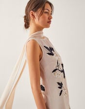 Ari Floral Embellished Midi Dress, Cream (CREAM), large