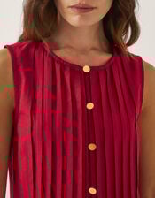 Monica Sleeveless Pleated Midi Dress, Red (RED), large