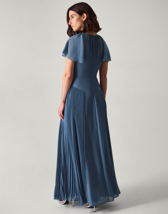 Madison Flutter Sleeve Pleated Bridesmaid Dress Blue