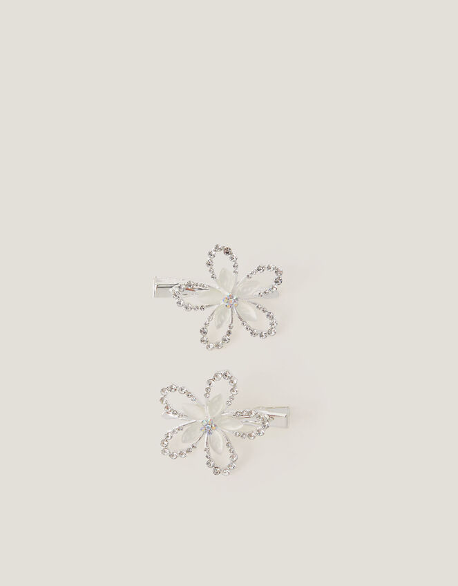 2-Pack Diamanté Flower Hair Clips, , large