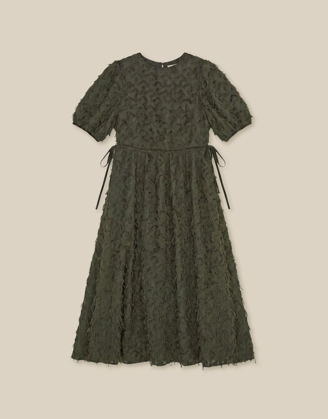 Felicity Short Sleeve Textured Fringe Midi Dress, Green (DARK GREEN), large