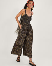 Batik Print Wide Leg Jumpsuit in LENZING™ ECOVERO™, Black (BLACK), large