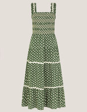 Daisy Geometric Print Jersey Midi Dress, Green (KHAKI), large