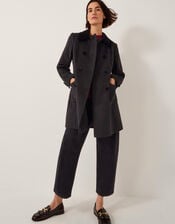 Lottie Velvet Trim Double Breasted Coat, Black (BLACK), large