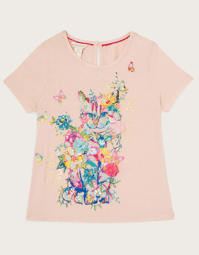 Cat Print Short Sleeve T-Shirt, Ivory (IVORY), large