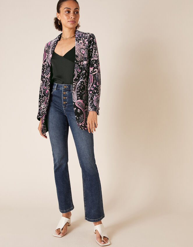 Paisley Print Velvet Jacket, Black (BLACK), large