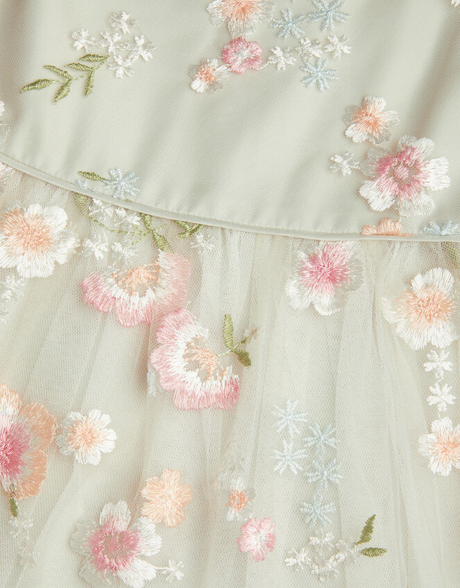 Magdalena Floral Embroidered Tulle Dress, Green (SAGE), large