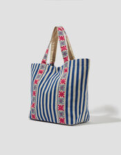 Dara Embroidered Stripe Beach Bag, , large
