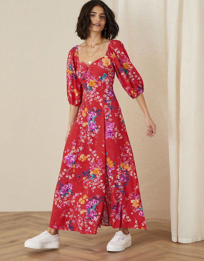 Omi Floral Print Midi Dress, Red (RED), large