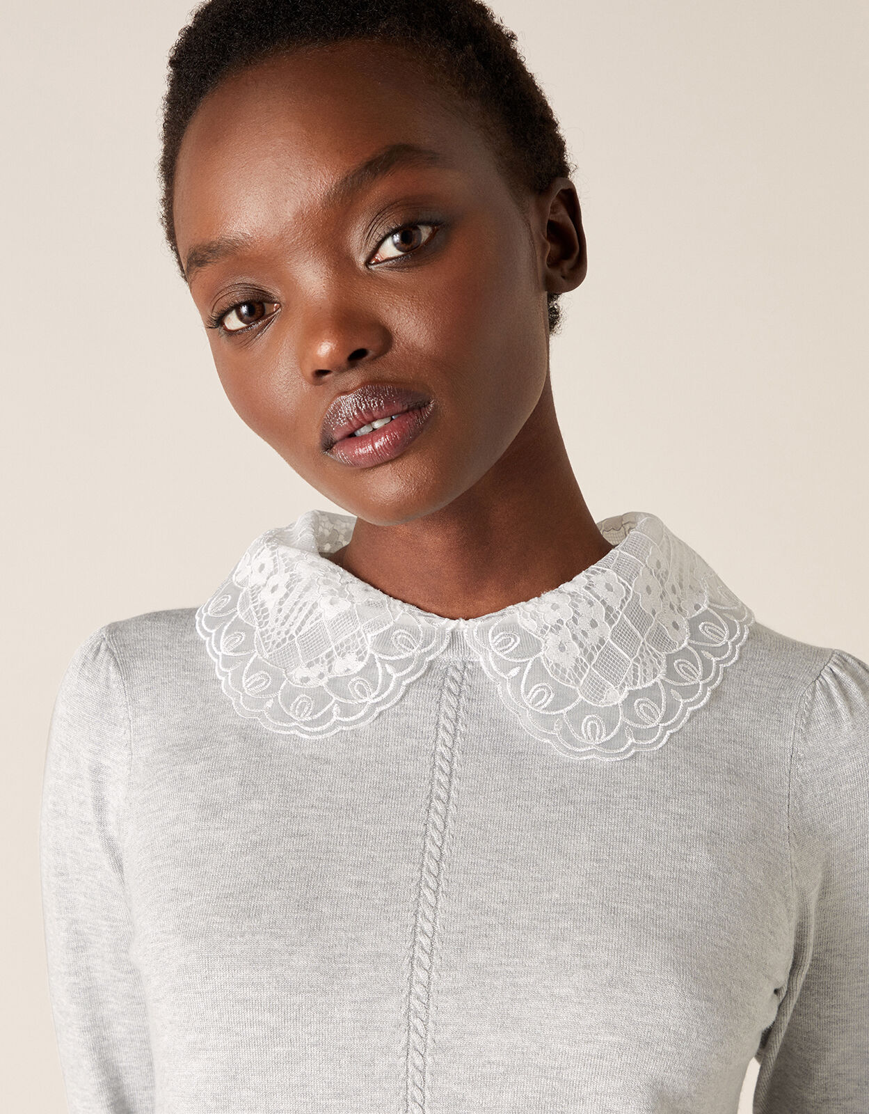 Lace Collar Jumper Grey