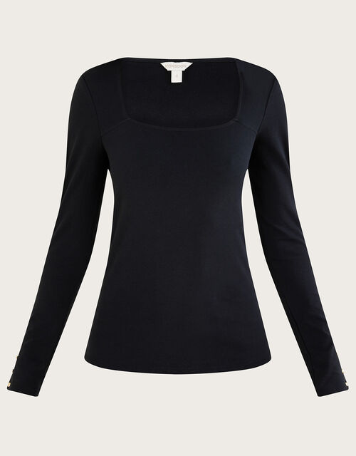 Square Neck Jersey Top with Sustainable Cotton, Black (BLACK), large