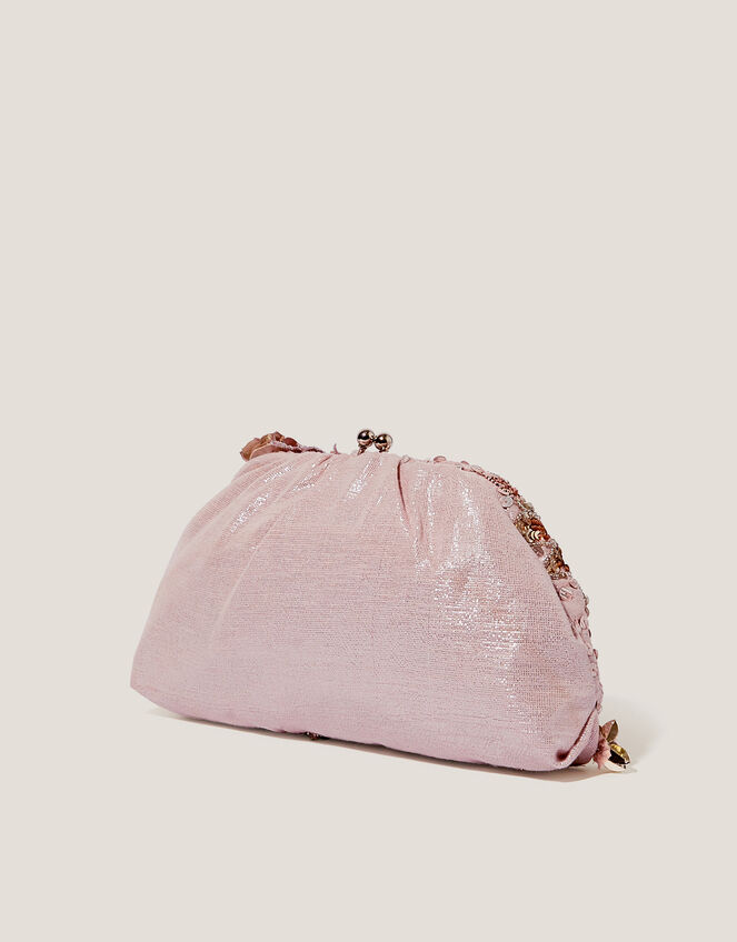 Bloom Floral Embellished Clutch Bag, Pink (PINK), large