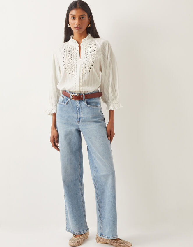 Arden Embroidered Cotton Blouse, Ivory (IVORY), large
