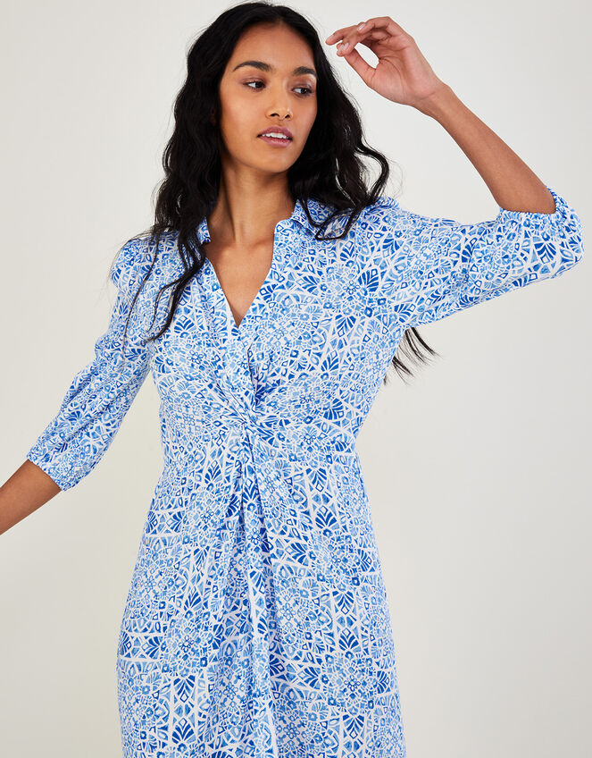 Josephine Geometric Print Midi Dress, Blue (BLUE), large