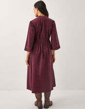 Jimena Embroidered Corduroy Midi Dress, Red (BURGUNDY), large