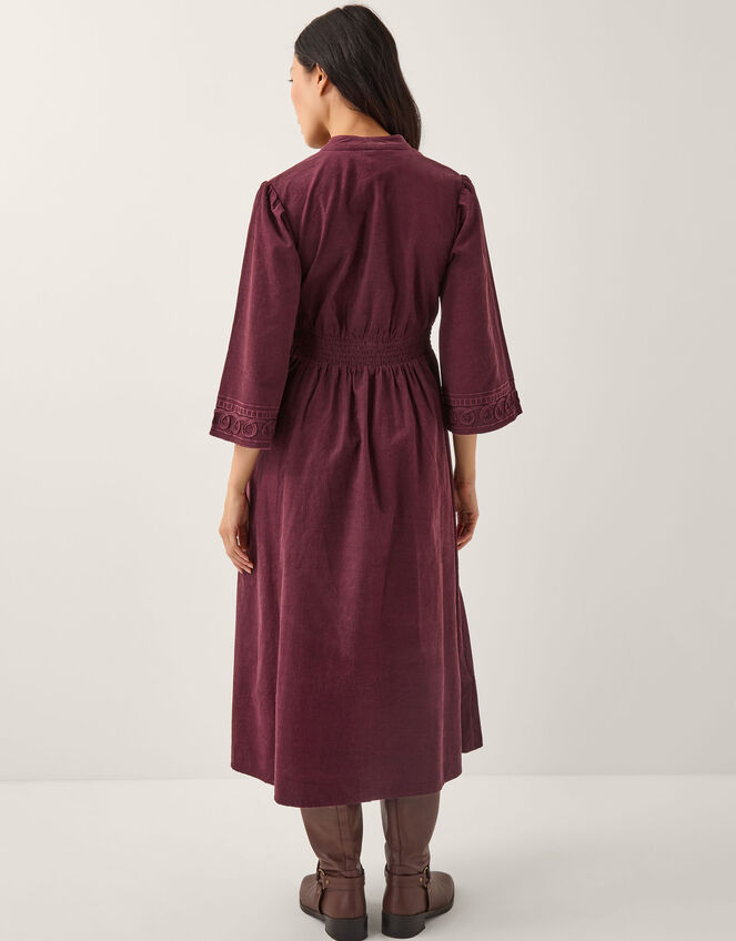 Jimena Embroidered Corduroy Midi Dress, Red (BURGUNDY), large