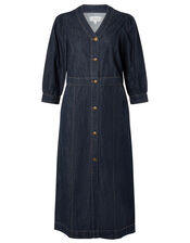 Denim Midi Dress in Organic Cotton , Blue (INDIGO), large