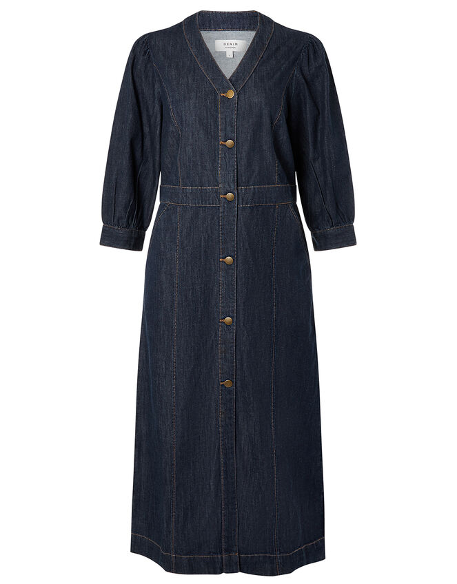 Denim Midi Dress in Organic Cotton , Blue (INDIGO), large