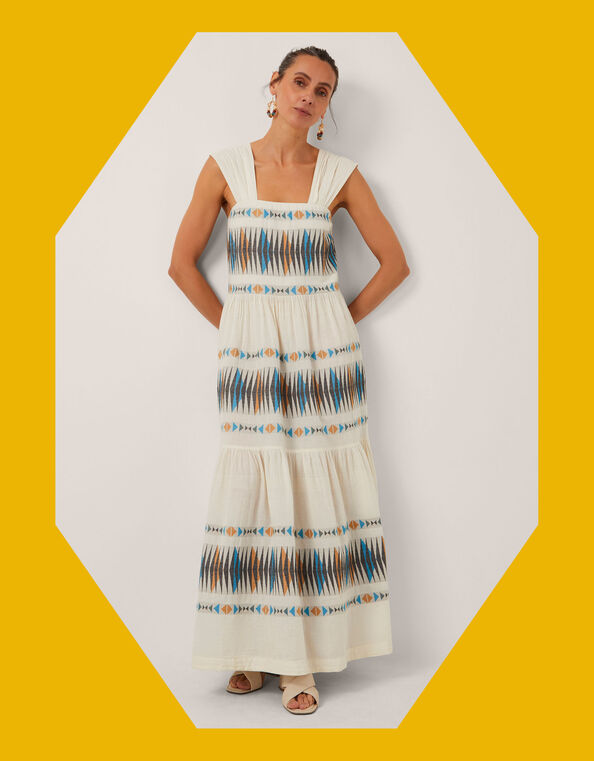 Devotion Twins Elegant Jacquard Maxi Dress, Natural (NATURAL), large