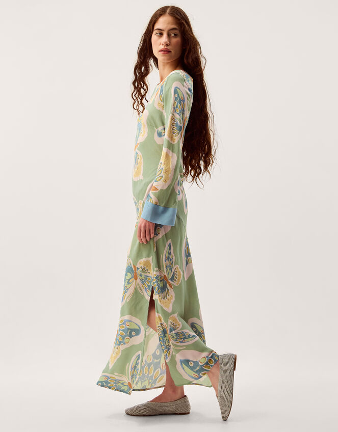 Clemence Aurelie Butterfly Long Sleeve Maxi Dress, Green (SAGE), large