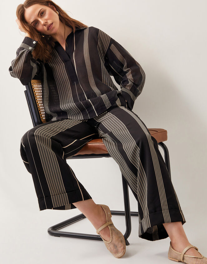 Andi Stripe Wide Leg Trousers, Black (BLACK), large