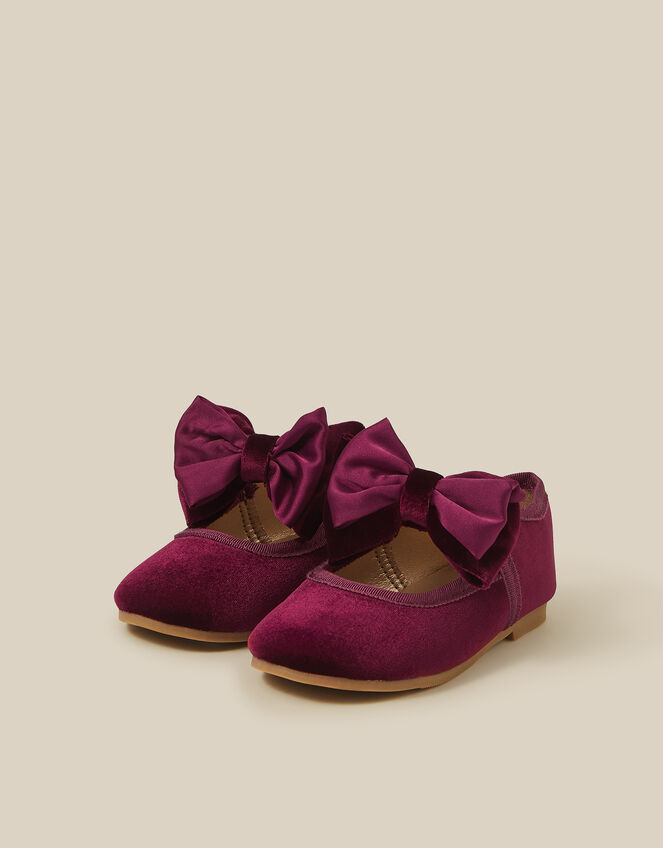 Baby Bow Velvet Walkers, Red (BURGUNDY), large
