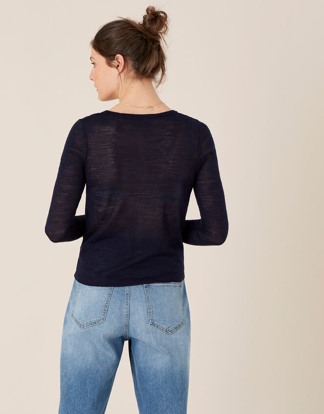 Loretta Button Cardigan in Linen Blend, Blue (NAVY), large