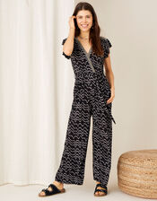 Martha Printed Jersey Jumpsuit, Black (BLACK), large