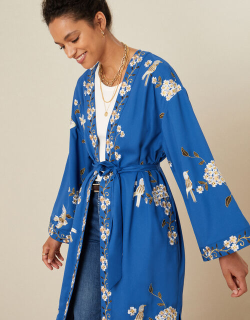 Bailee Bird Embroidered Kimono, Blue (BLUE), large