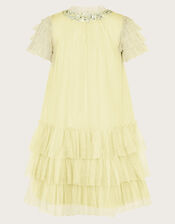 Alexandria Sequin Ruffle Tulle Swing Dress, Yellow (LEMON), large